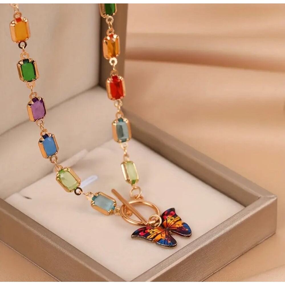 Charming Butterfly Charm Necklace - Colorful Fun Gift For Spring Summer Vacation